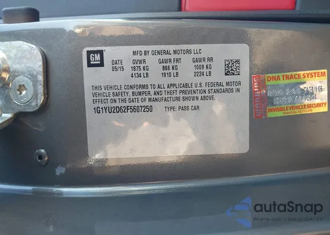 2015 Chevrolet Corvette Z06 z USA, uszkodzony, nr VIN 1G1YU2D62F5607250